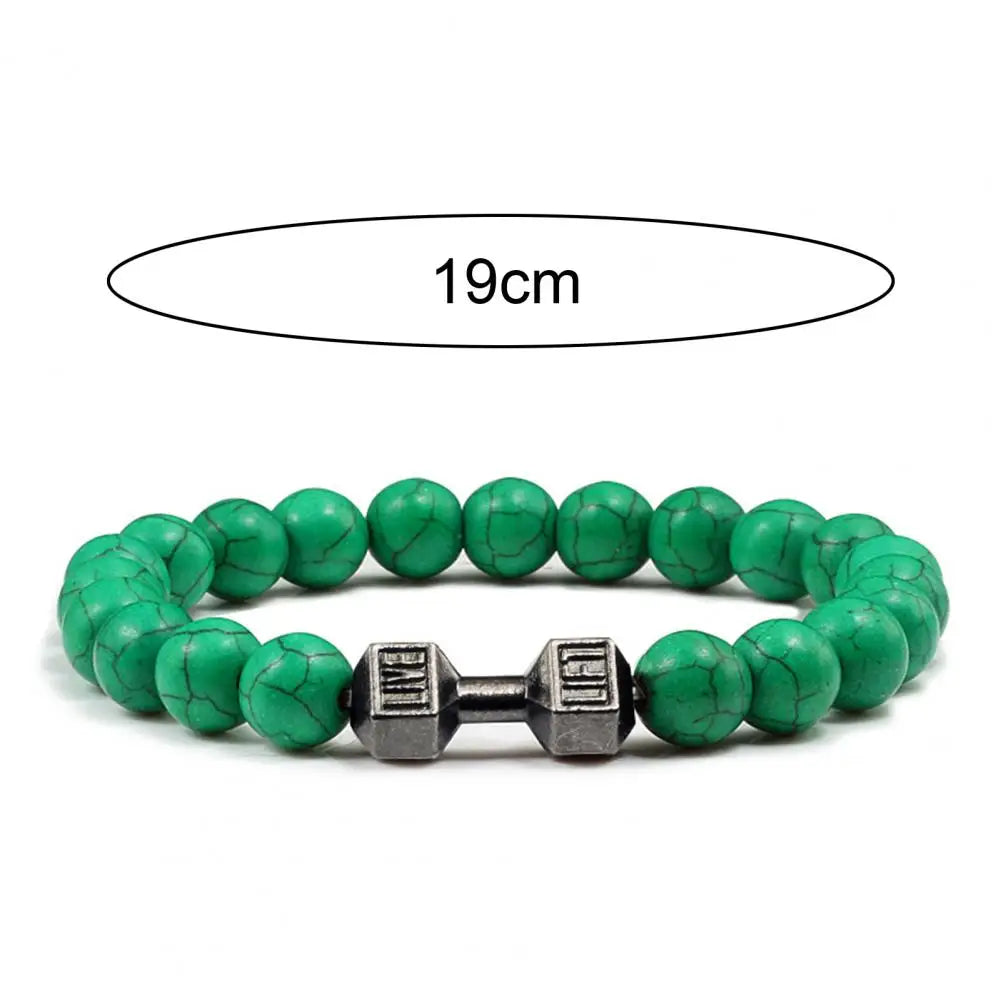 Gym Dumbbells Beads Bracelet Natural Stone Barbell Energy Weights Bracelets For Women Men Couple Wristband Fashion Jewelry Gift