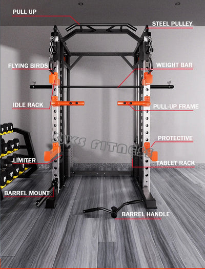 Home & gym gantry trainer with squat and fly station.