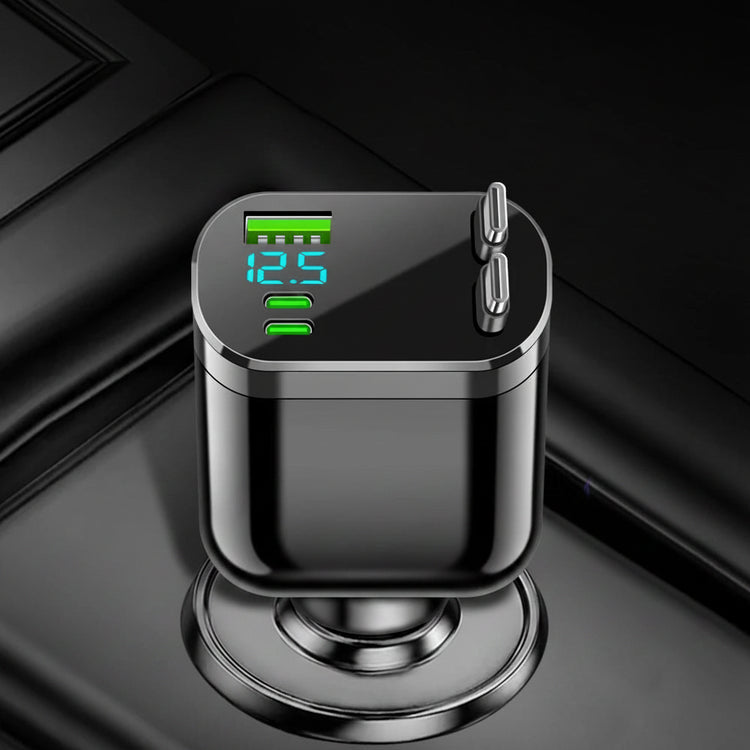 Elough Retractable Car Charger 5 in 1 Fast Charging Car Charger Retractable Cable 2 type c Ports Car Charger Adapter Compatible