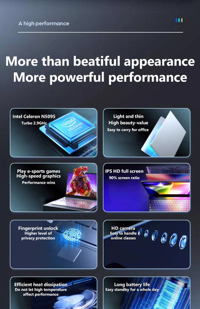 Laptop 15.6 Inch IPS Screen 16GB RAM Intel 11th N5095 Business Netbook Windows 10 11 Pro Gaming Office Notebook Pc Portable