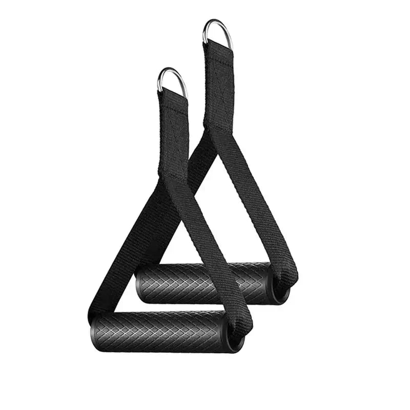 Anti-slip resistance band handles with strong nylon for cable machine workouts.