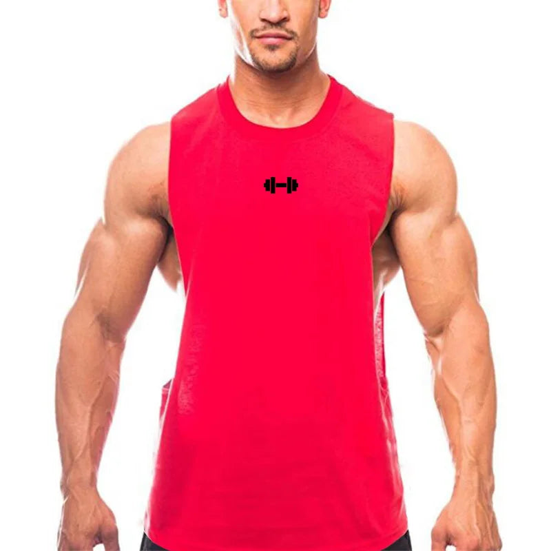 Gym Fitness Training Vests Cotton Breathable Side Slits Tank Tops Mens Bodybuilding Muscle Sleeveless Singlets Workout Shirts