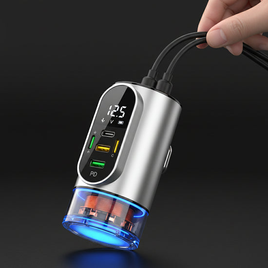 Elough Retractable Car Charger 5 in 1 Fast Charging Car Charger Retractable Cable 2 type c Ports Car Charger Adapter Compatible