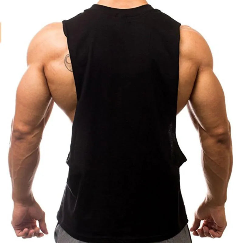 Gym Fitness Training Vests Cotton Breathable Side Slits Tank Tops Mens Bodybuilding Muscle Sleeveless Singlets Workout Shirts