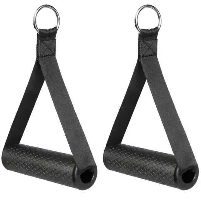 Anti-slip resistance band handles with strong nylon for cable machine workouts.