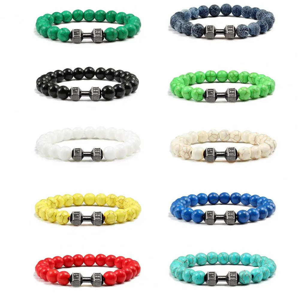 Gym Dumbbells Beads Bracelet Natural Stone Barbell Energy Weights Bracelets For Women Men Couple Wristband Fashion Jewelry Gift