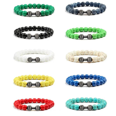 Gym Dumbbells Beads Bracelet Natural Stone Barbell Energy Weights Bracelets For Women Men Couple Wristband Fashion Jewelry Gift