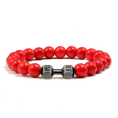 Gym Dumbbells Beads Bracelet Natural Stone Barbell Energy Weights Bracelets For Women Men Couple Wristband Fashion Jewelry Gift