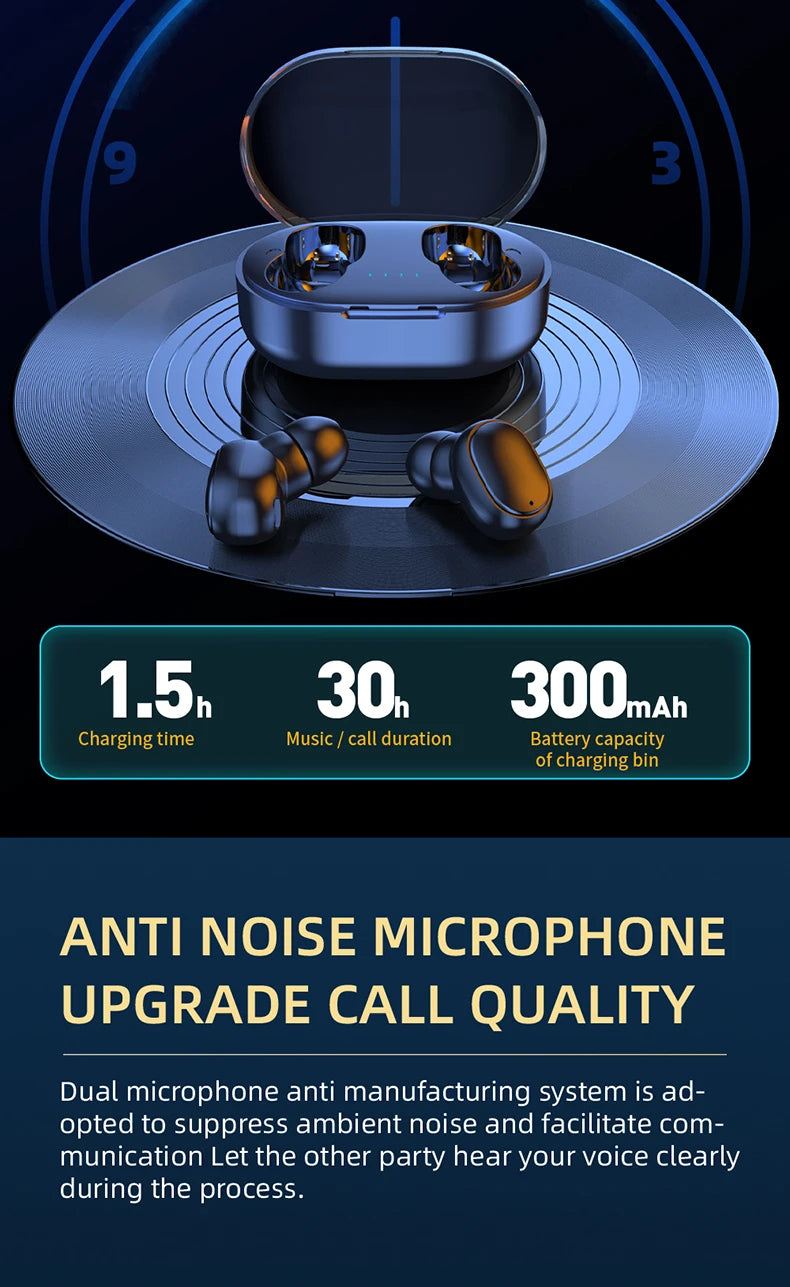 TWS Wireless Headphones Stereo HiFi Earpiece With Microphone Bluetooth Earphone Noise Cancle Earbuds For Xiaomi Samsung Phone