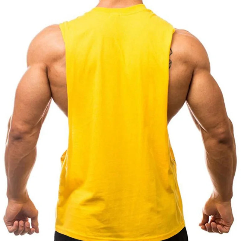 Gym Fitness Training Vests Cotton Breathable Side Slits Tank Tops Mens Bodybuilding Muscle Sleeveless Singlets Workout Shirts