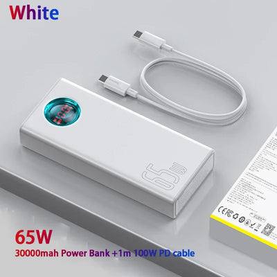Baseus Power Bank 30000mAh 65W PD3.0 Quick Charging 3.0 FCP SCP Portable External For iPhone 14 12 13 Laptop Tablet Power bank