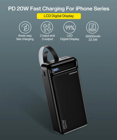 Power Bank 30000 mAh Portable Charger Poverbank Fast Charging Powerbank 10000 20000mAh External Battery For iPhone 13 12 Xiaomi