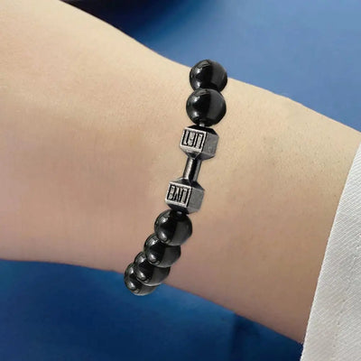 Gym Dumbbells Beads Bracelet Natural Stone Barbell Energy Weights Bracelets For Women Men Couple Wristband Fashion Jewelry Gift