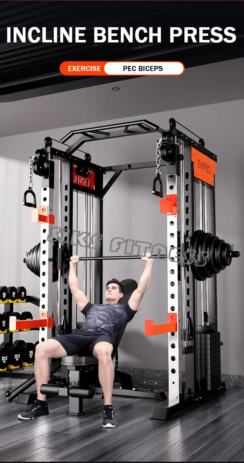 Home & gym gantry trainer with squat and fly station.