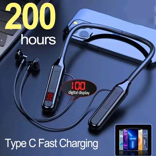 Wireless Headset 5.3 Neck Strap Headset Gaming LED display Stereo Sports headset with magnetic earbuds