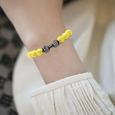 Gym Dumbbells Beads Bracelet Natural Stone Barbell Energy Weights Bracelets For Women Men Couple Wristband Fashion Jewelry Gift
